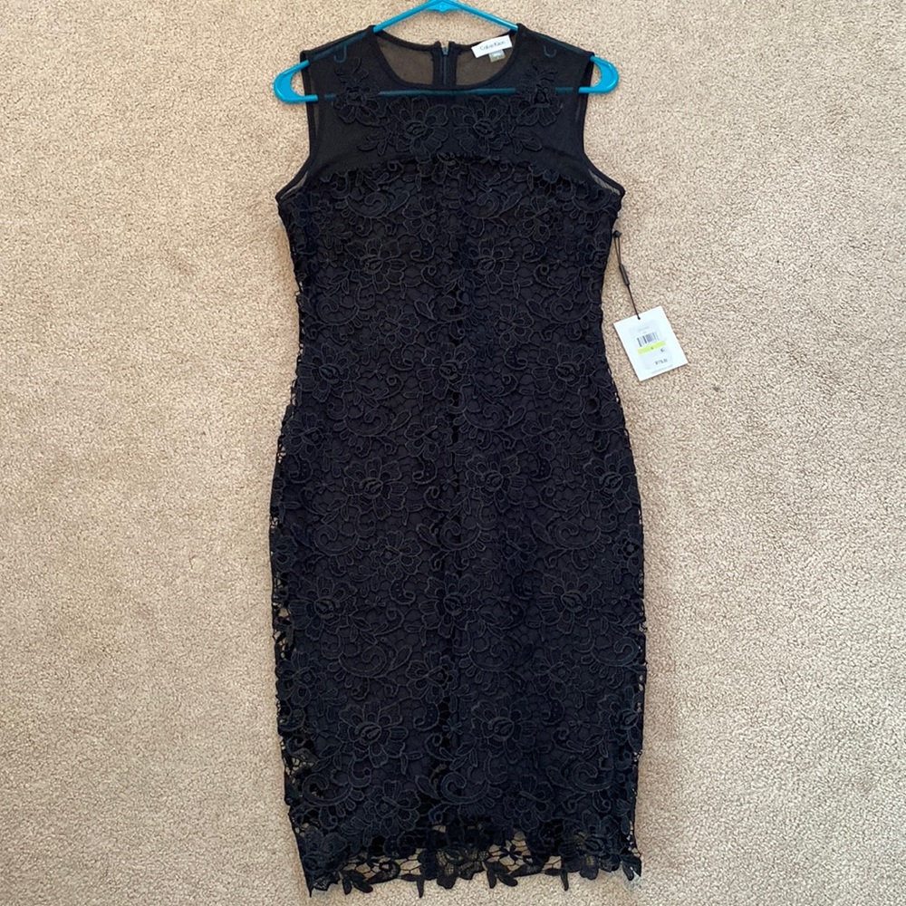 NWT Calvin Klein Black Lace Sheer Dress - Size 4